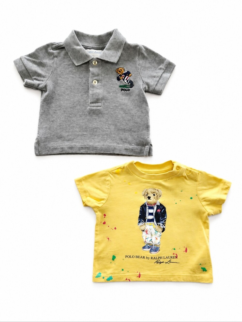 Ralph Lauren Baby 3M Polo Bear Shirt & Gray Polo Top Bundle Boys 2 Pc